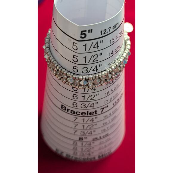 Stella & Dot Silver Tone Stretch Bracelet Rhinestone Bead Pyramid Stud Design - Picture 1 of 3